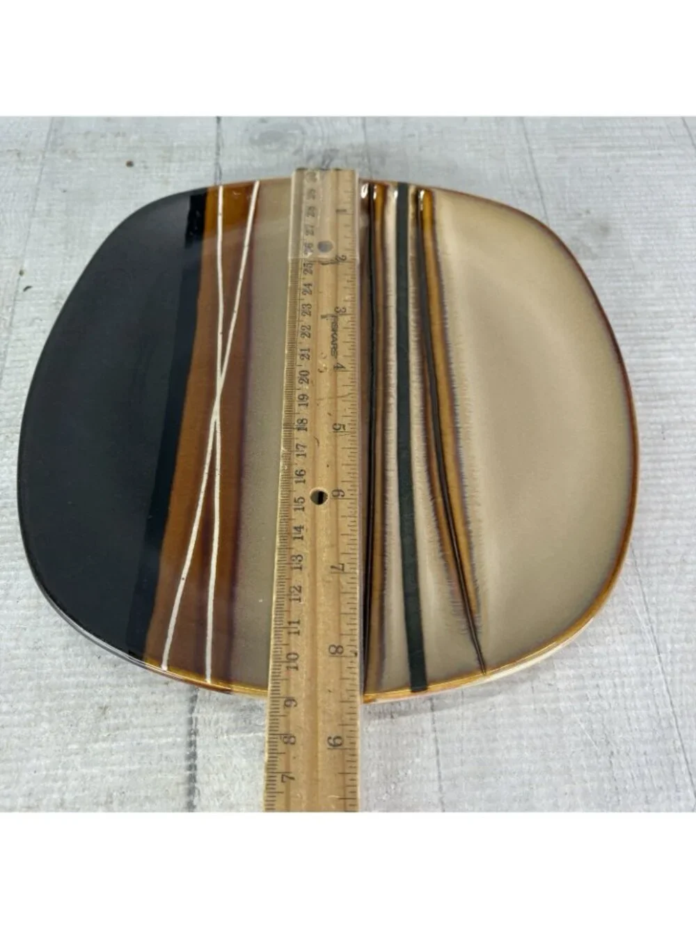 Home Trends BAZAAR BROWN Stoneware Square Emboss Stripe Lunch Salad Plate Set 4